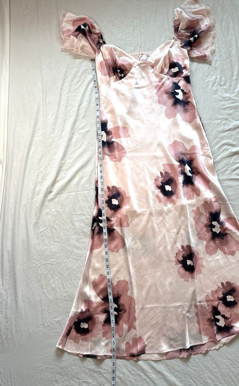 ASOS Satin Off Shoulder Size 12 Bardot Slip Dress Floral Pink Maxi Long Event - Picture 4 of 10